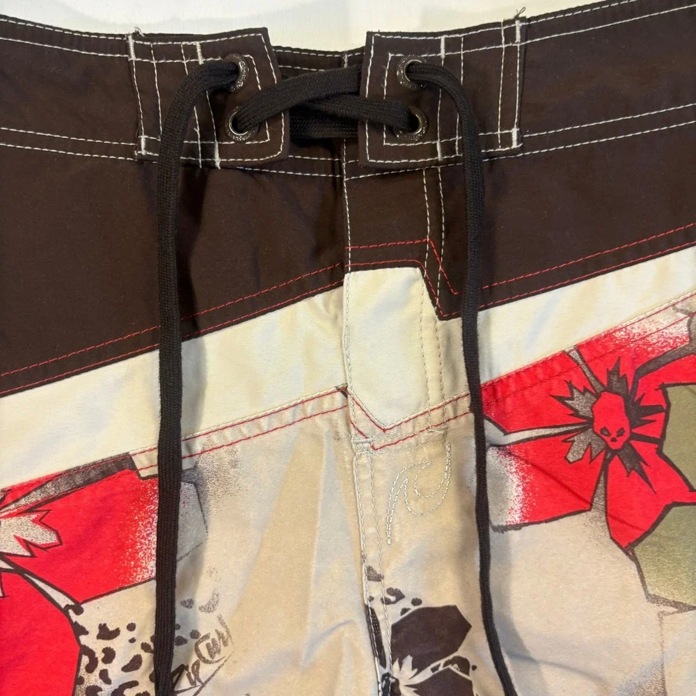 Rip Curl Mens Floral Leopard Skull Board Shorts Size 30 Red Black CBOUXQ